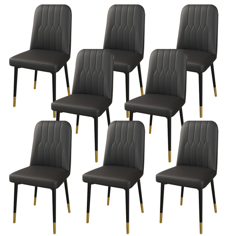 PU Leather Dining Chairs Parsons Armless Side Chair for Restaurant Black 8 Piece Set Brass Gold Clearhalo 'Dining Chairs' 'Dining Tables & Seating' 'dining_chair' 'furn' 'furn_dining_chair' 'Furniture' 'Kitchen & Dining Furniture' 6751412