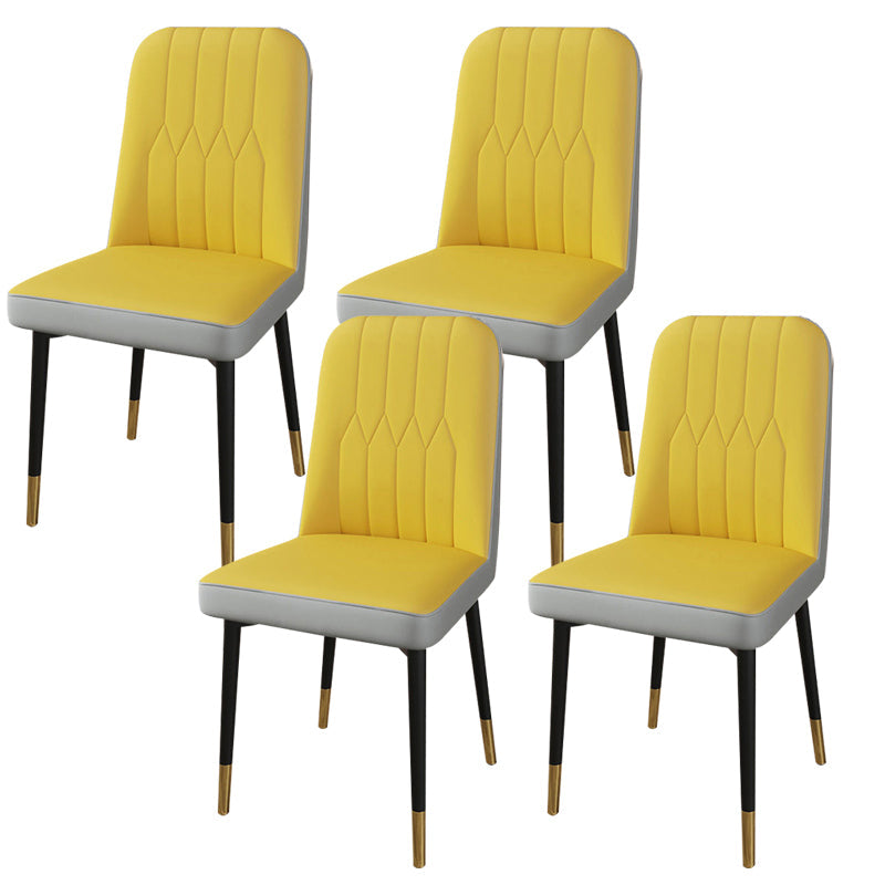 PU Leather Dining Chairs Parsons Armless Side Chair for Restaurant Yellow-Gray 4 Piece Set Brass Gold Clearhalo 'Dining Chairs' 'Dining Tables & Seating' 'dining_chair' 'furn' 'furn_dining_chair' 'Furniture' 'Kitchen & Dining Furniture' 6751425