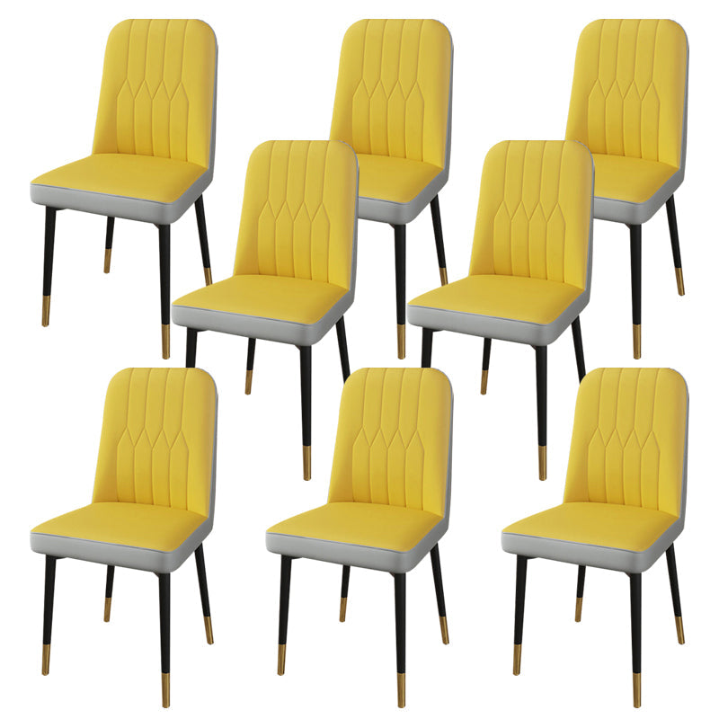 PU Leather Dining Chairs Parsons Armless Side Chair for Restaurant Yellow-Gray 8 Piece Set Brass Gold Clearhalo 'Dining Chairs' 'Dining Tables & Seating' 'dining_chair' 'furn' 'furn_dining_chair' 'Furniture' 'Kitchen & Dining Furniture' 6751427