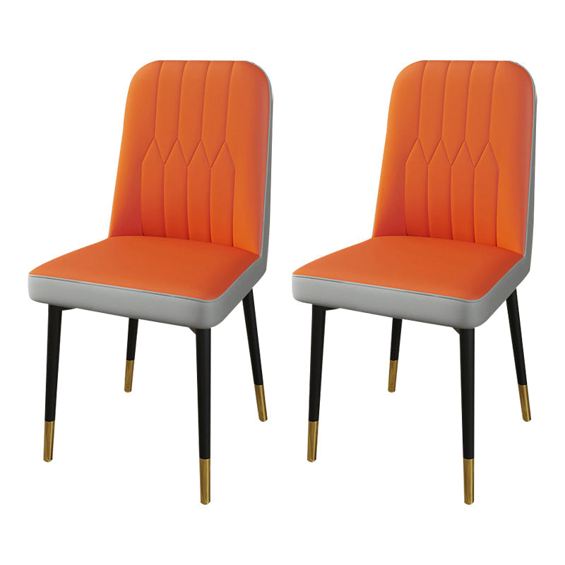 PU Leather Dining Chairs Parsons Armless Side Chair for Restaurant Orange-Gray 2 Piece Set Brass Gold Clearhalo 'Dining Chairs' 'Dining Tables & Seating' 'dining_chair' 'furn' 'furn_dining_chair' 'Furniture' 'Kitchen & Dining Furniture' 6751429