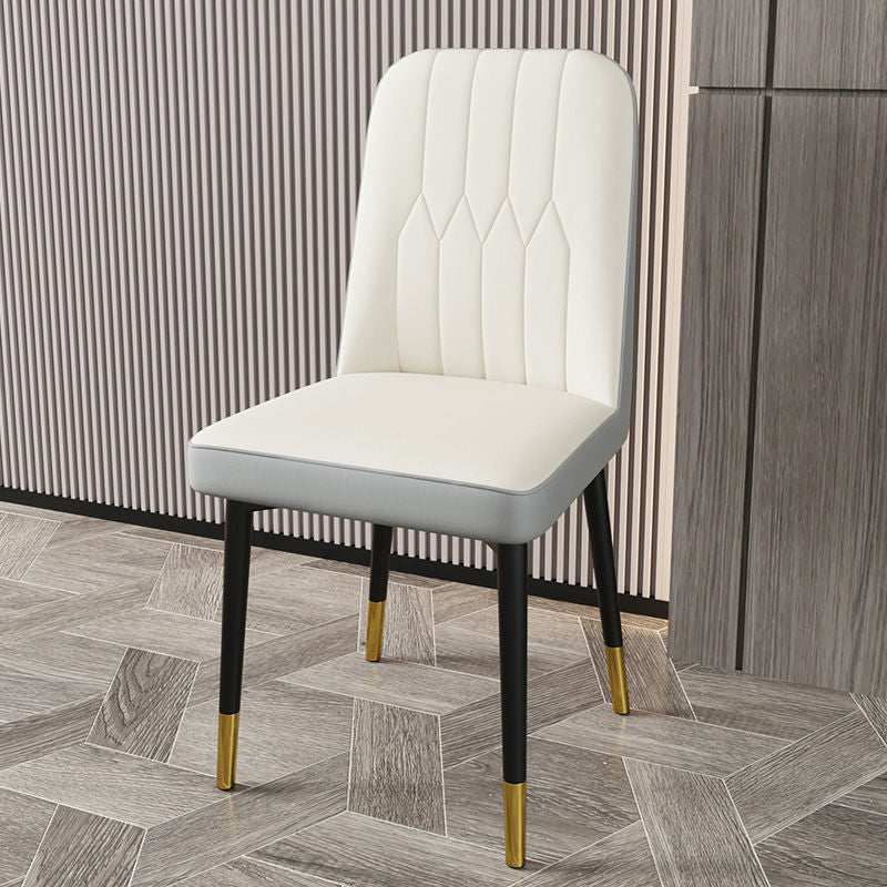 PU Leather Dining Chairs Parsons Armless Side Chair for Restaurant White-Gray 1 Piece Brass Gold Clearhalo 'Dining Chairs' 'Dining Tables & Seating' 'dining_chair' 'furn' 'furn_dining_chair' 'Furniture' 'Kitchen & Dining Furniture' 6751433