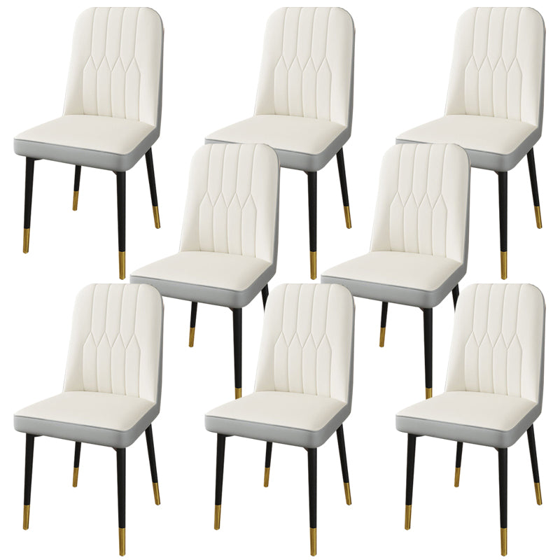 PU Leather Dining Chairs Parsons Armless Side Chair for Restaurant White-Gray 8 Piece Set Brass Gold Clearhalo 'Dining Chairs' 'Dining Tables & Seating' 'dining_chair' 'furn' 'furn_dining_chair' 'Furniture' 'Kitchen & Dining Furniture' 6751437
