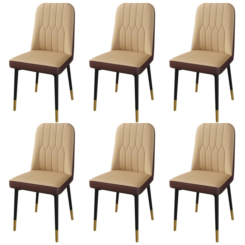 PU Leather Dining Chairs Parsons Armless Side Chair for Restaurant Beige Coffee 6 Piece Set Brass Gold Clearhalo 'Dining Chairs' 'Dining Tables & Seating' 'dining_chair' 'furn' 'furn_dining_chair' 'Furniture' 'Kitchen & Dining Furniture' 6751441