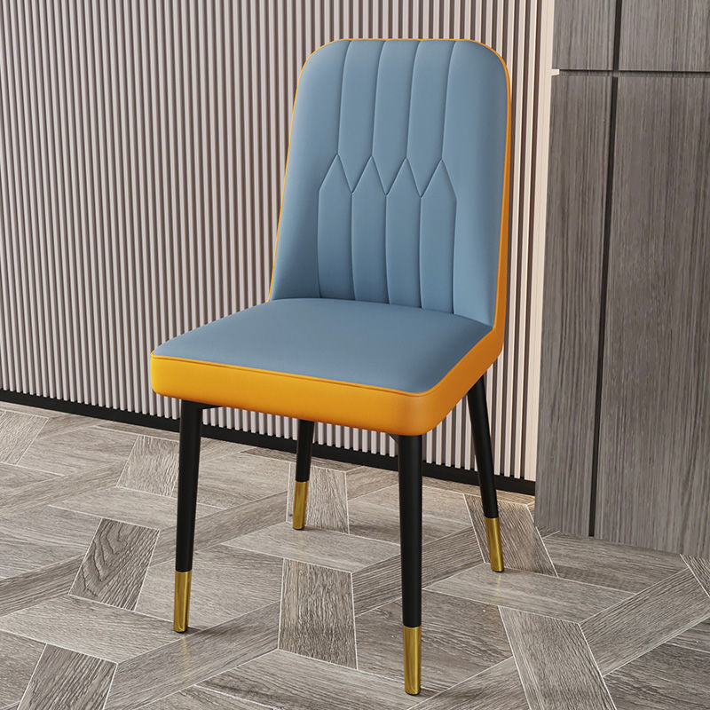 PU Leather Dining Chairs Parsons Armless Side Chair for Restaurant Light Blue Orange 1 Piece Brass Gold Clearhalo 'Dining Chairs' 'Dining Tables & Seating' 'dining_chair' 'furn' 'furn_dining_chair' 'Furniture' 'Kitchen & Dining Furniture' 6751448
