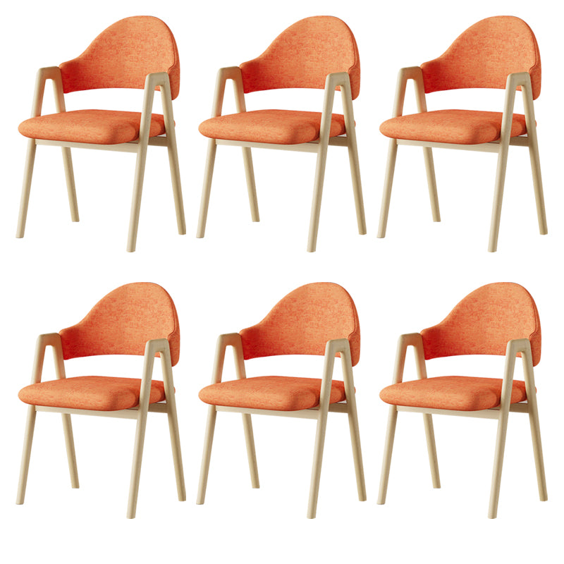 Glam Style Arm Chair 19.3" Wide Open Back Dining Side Chair Set Natural Wood Orange 6 Piece Set Clearhalo 'Dining Chairs' 'Dining Tables & Seating' 'dining_chair' 'furn' 'furn_dining_chair' 'Furniture' 'Kitchen & Dining Furniture' 6751502
