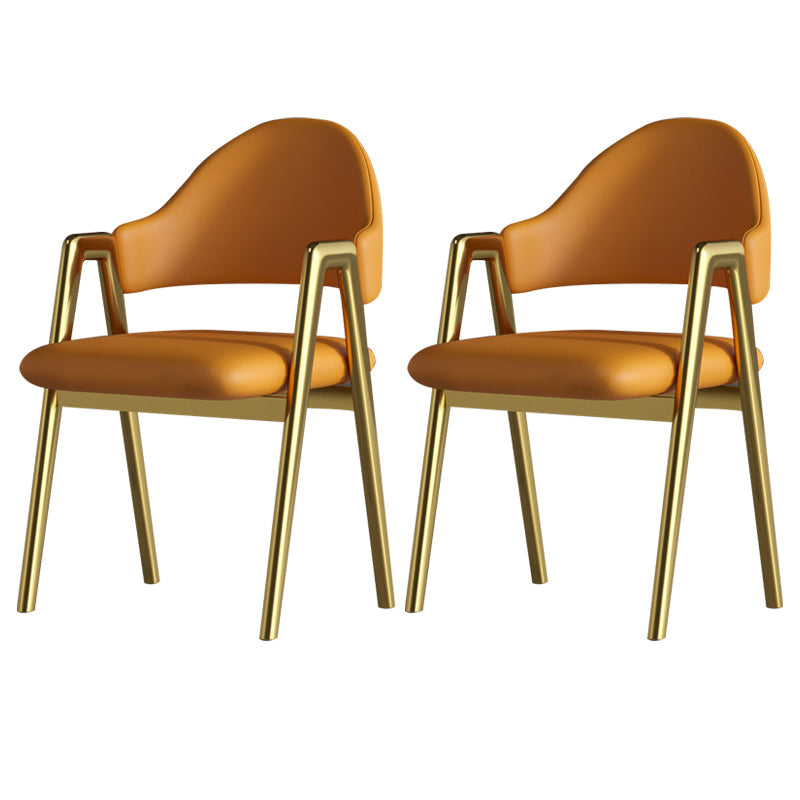 Glam Style Arm Chair 19.3" Wide Open Back Dining Side Chair Set Orange Gold 2 Piece Set Clearhalo 'Dining Chairs' 'Dining Tables & Seating' 'dining_chair' 'furn' 'furn_dining_chair' 'Furniture' 'Kitchen & Dining Furniture' 6751505