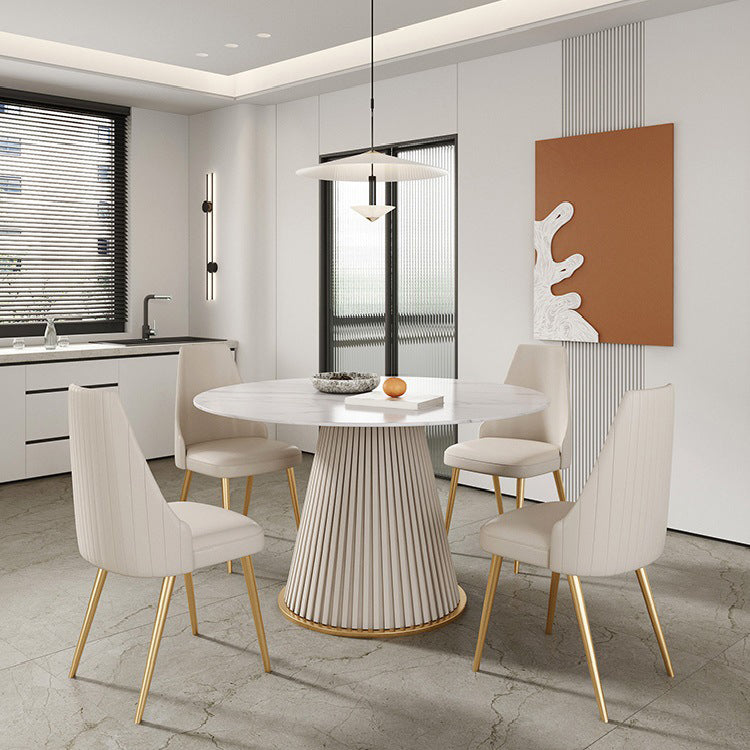 Glam Stone Round Dining Table with Pedestal Table for Dining Room