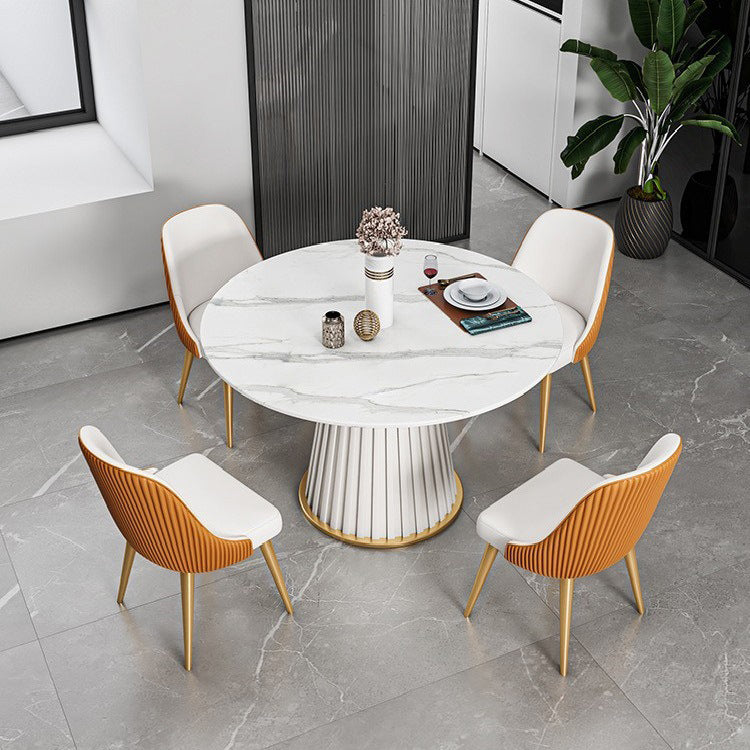 Glam Stone Round Dining Table with Pedestal Table for Dining Room