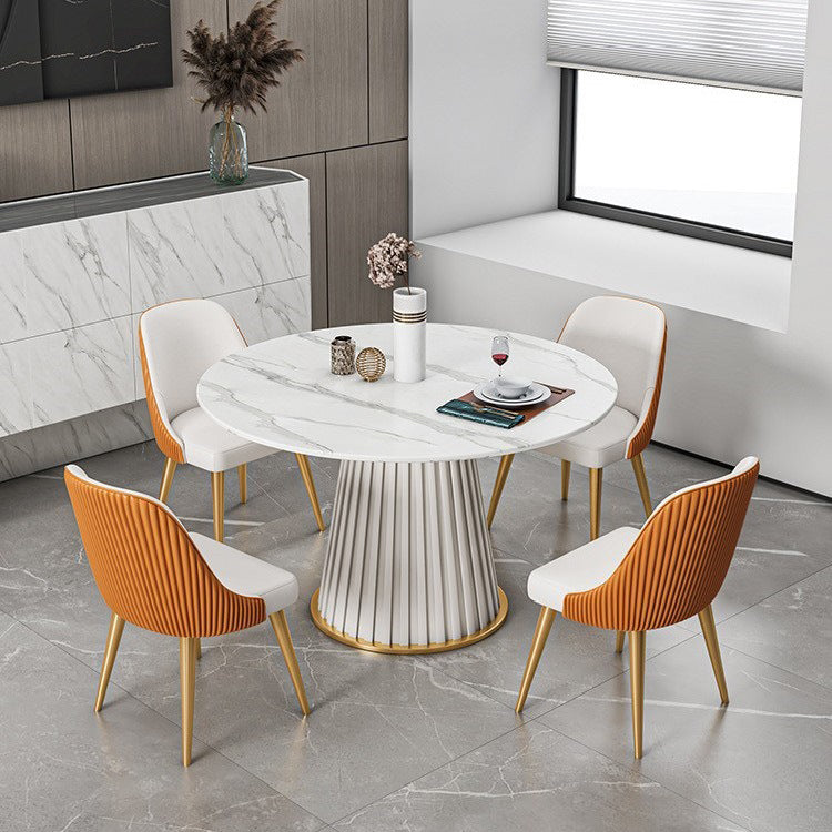Glam Stone Round Dining Table with Pedestal Table for Dining Room