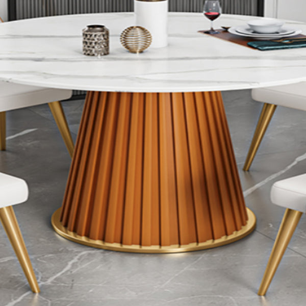 Glam Stone Round Dining Table with Pedestal Table for Dining Room