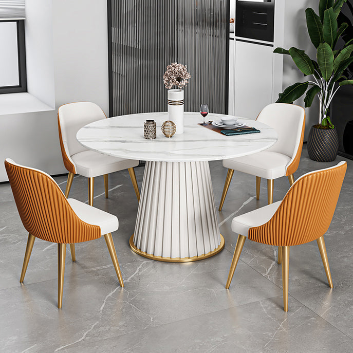 Glam Stone Round Dining Table with Pedestal Table for Dining Room