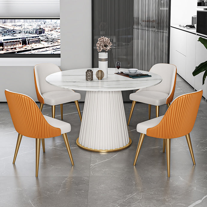 Glam Stone Round Dining Table with Pedestal Table for Dining Room