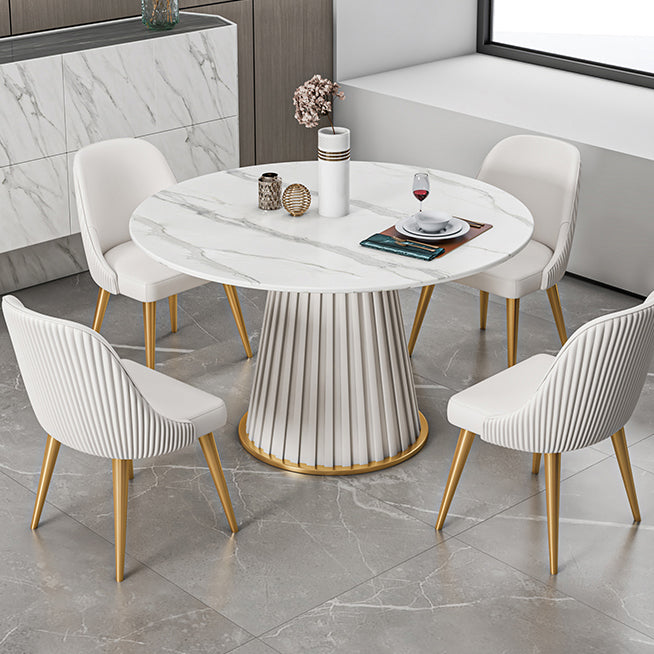 Glam Stone Round Dining Table with Pedestal Table for Dining Room