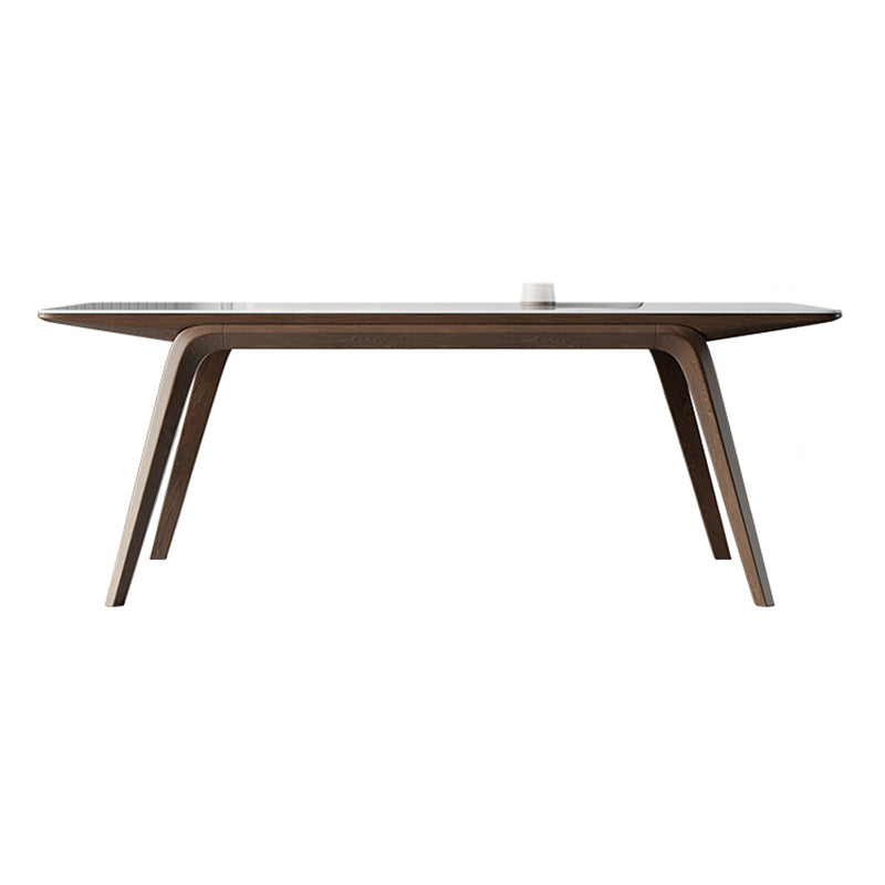 Mesa de comedor rectangular industrial Mesa de piedra sinterizada con patas de madera