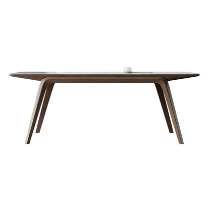 Mesa de comedor rectangular industrial Mesa de piedra sinterizada con patas de madera