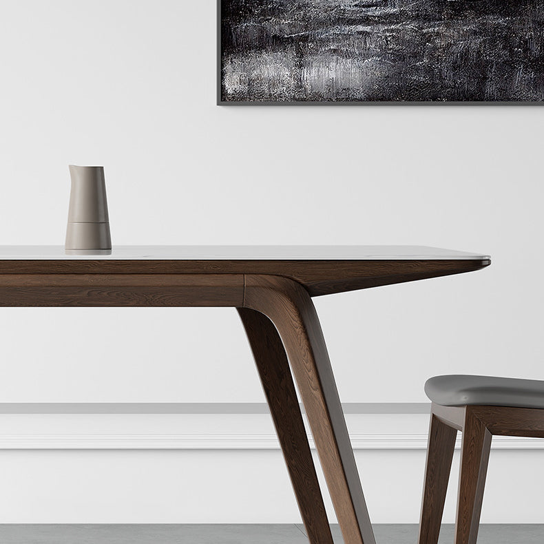 Mesa de comedor rectangular industrial Mesa de piedra sinterizada con patas de madera
