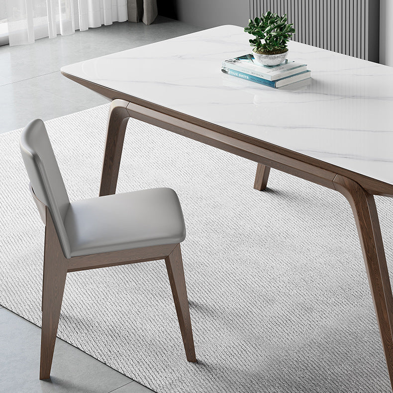 Mesa de comedor rectangular industrial Mesa de piedra sinterizada con patas de madera