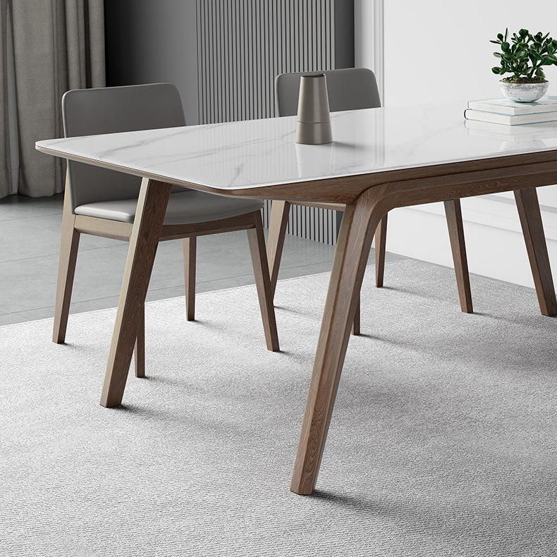Mesa de comedor rectangular industrial Mesa de piedra sinterizada con patas de madera