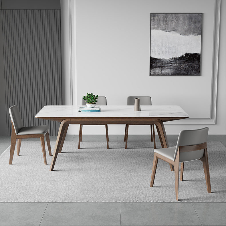 Mesa de comedor rectangular industrial Mesa de piedra sinterizada con patas de madera