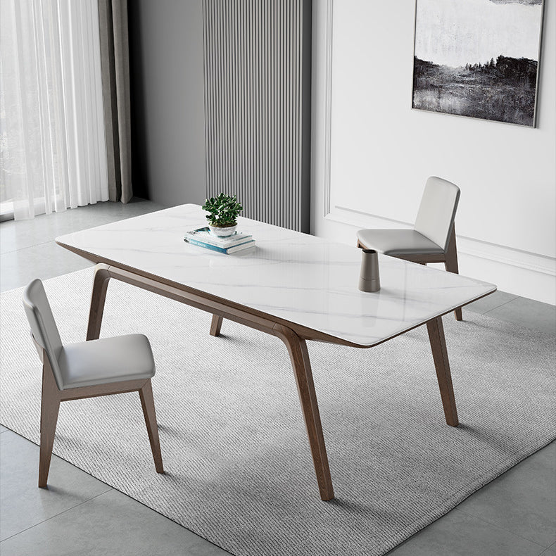 Mesa de comedor rectangular industrial Mesa de piedra sinterizada con patas de madera