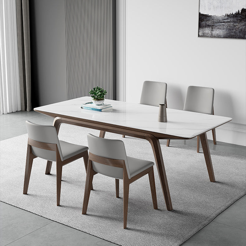 Mesa de comedor rectangular industrial Mesa de piedra sinterizada con patas de madera