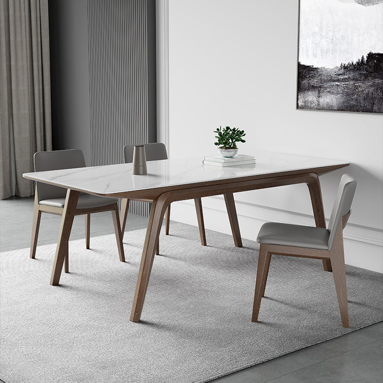 Mesa de comedor rectangular industrial Mesa de piedra sinterizada con patas de madera