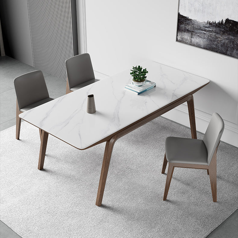 Mesa de comedor rectangular industrial Mesa de piedra sinterizada con patas de madera