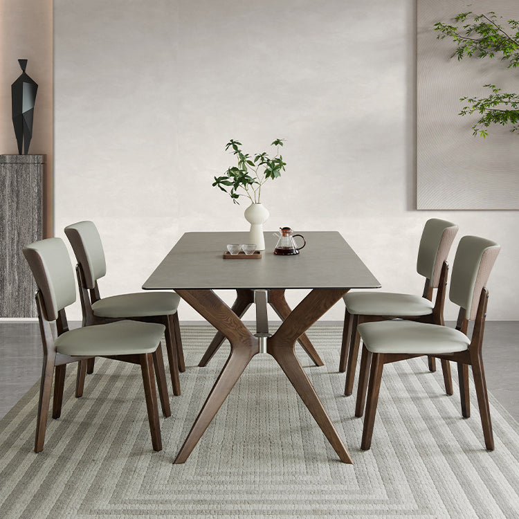 Industrial Style Rectangle Dining Table Sintered Stone Table with Wooden Legs
