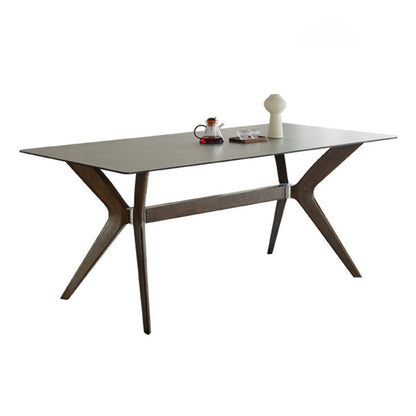 Industrial Style Rectangle Dining Table Sintered Stone Table with Wooden Legs