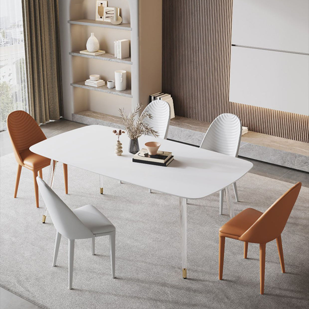 Medieval Rectangle Dining Table Sintered Stone Table with Plastic Legs 55.1"L x 31.5"W x 29.5"H Without Chairs Clearhalo 'Dining Tables & Seating' 'Dining Tables' 'dining_table' 'furn' 'furn_dining_table' 'Furniture' 'Kitchen & Dining Furniture' 6751661