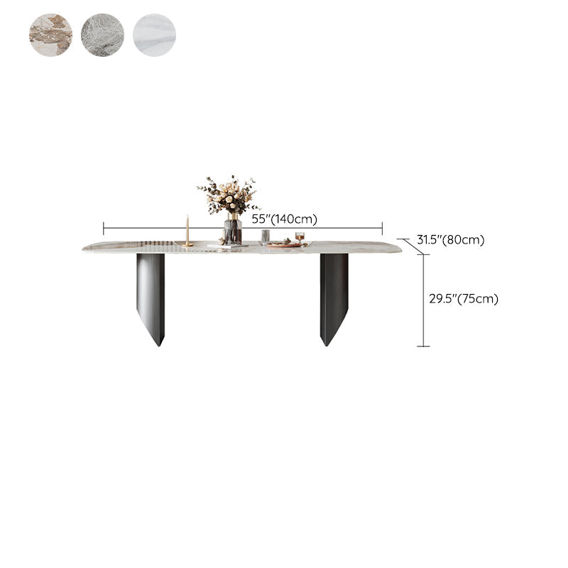 Table à manger rectangulaire de style industriel, table en pierre frittée avec pieds en métal