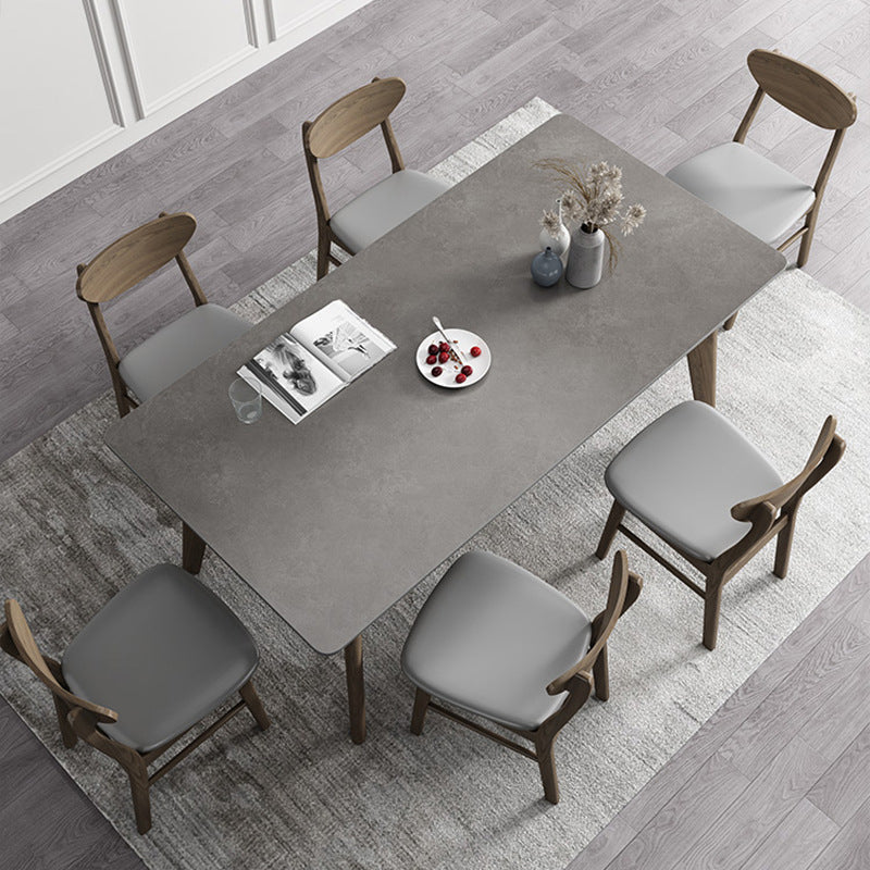Industrial Style Rectangle Dining Table Sintered Stone Table with Wood Legs 63"L x 31.5"W x 29.5"H Without Chairs Clearhalo 'Dining Tables & Seating' 'Dining Tables' 'dining_table' 'furn' 'furn_dining_table' 'Furniture' 'Kitchen & Dining Furniture' 6751692