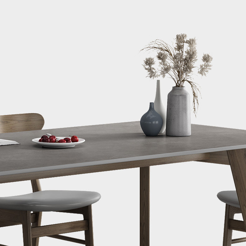 Industrial Style Rectangle Dining Table Sintered Stone Table with Wood Legs Clearhalo 'Dining Tables & Seating' 'Dining Tables' 'dining_table' 'furn' 'furn_dining_table' 'Furniture' 'Kitchen & Dining Furniture' 6751696