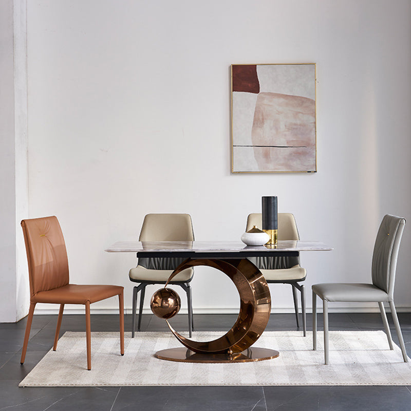 Glam Style Rectangle Dining Table Sintered Stone Table with Metal Leg for Home 63"L x 31.5"W x 29.5"H Without Chairs Clearhalo 'Dining Tables & Seating' 'Dining Tables' 'dining_table' 'furn' 'furn_dining_table' 'Furniture' 'Kitchen & Dining Furniture' 6751707