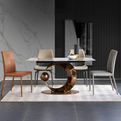 Glam Style Rectangle Dining Table Sintered Stone Table with Metal Leg for Home 55.1"L x 31.5"W x 29.5"H Without Chairs Clearhalo 'Dining Tables & Seating' 'Dining Tables' 'dining_table' 'furn' 'furn_dining_table' 'Furniture' 'Kitchen & Dining Furniture' 6751708