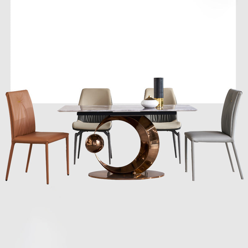 Glam Style Rectangle Dining Table Sintered Stone Table with Metal Leg for Home Clearhalo 'Dining Tables & Seating' 'Dining Tables' 'dining_table' 'furn' 'furn_dining_table' 'Furniture' 'Kitchen & Dining Furniture' 6751709
