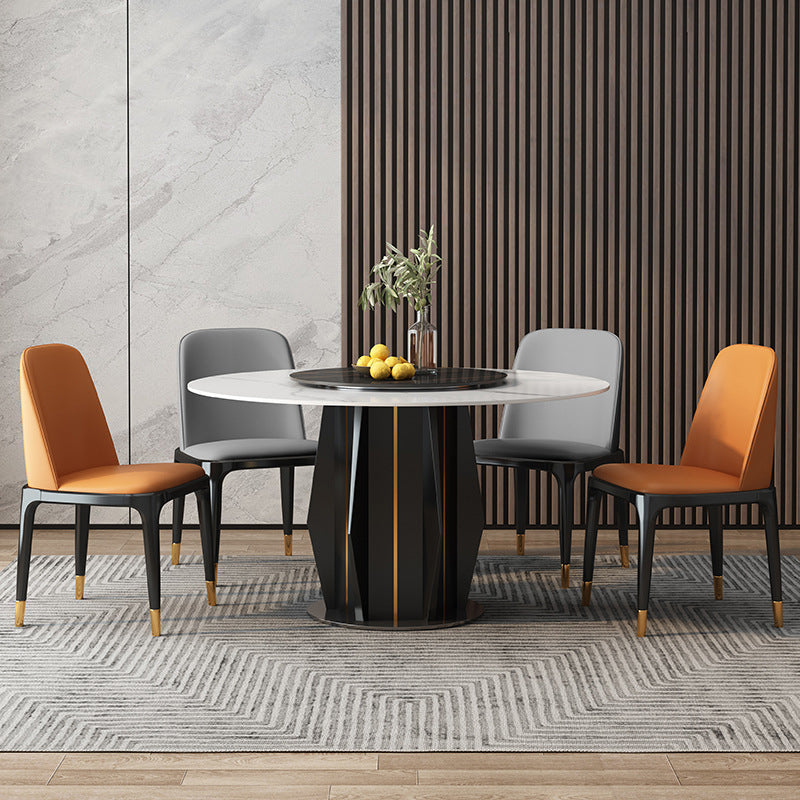 Modern Round Dining Table Sintered Stone Table with Wood Leg for Home