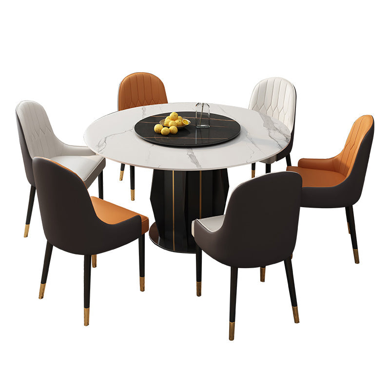Modern Round Dining Table Sintered Stone Table with Wood Leg for Home