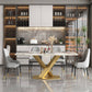 Glam Rectangle Dining Table Sintered Stone Table with Metal Leg for Home Pandora & Gold 63"L x 35.4"W x 29.5"H Without Chairs Clearhalo 'Dining Tables & Seating' 'Dining Tables' 'dining_table' 'furn' 'furn_dining_table' 'Furniture' 'Kitchen & Dining Furniture' 6751743