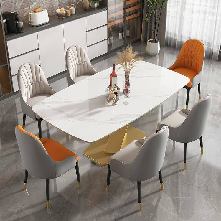 Glam Rectangle Dining Table Sintered Stone Table with Metal Leg for Home White-Gold Without Chairs Clearhalo 'Dining Tables & Seating' 'Dining Tables' 'dining_table' 'furn' 'furn_dining_table' 'Furniture' 'Kitchen & Dining Furniture' 6751744