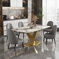 Glam Rectangle Dining Table Sintered Stone Table with Metal Leg for Home Pandora & Gold 70.9"L x 35.4"W x 29.5"H Without Chairs Clearhalo 'Dining Tables & Seating' 'Dining Tables' 'dining_table' 'furn' 'furn_dining_table' 'Furniture' 'Kitchen & Dining Furniture' 6751745