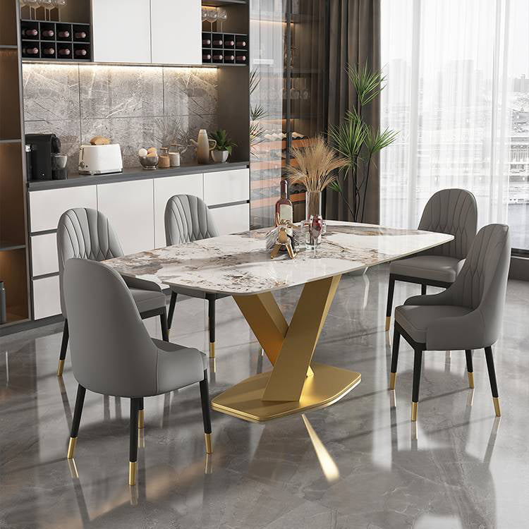 Glam Rectangle Dining Table Sintered Stone Table with Metal Leg for Home Pandora & Gold 70.9"L x 35.4"W x 29.5"H Without Chairs Clearhalo 'Dining Tables & Seating' 'Dining Tables' 'dining_table' 'furn' 'furn_dining_table' 'Furniture' 'Kitchen & Dining Furniture' 6751745