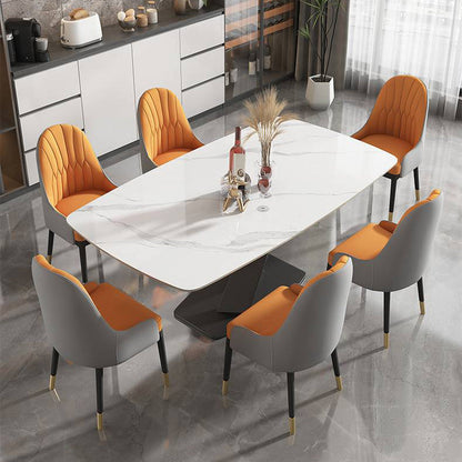 Glam Rectangle Dining Table Sintered Stone Table with Metal Leg for Home White-Black Without Chairs Clearhalo 'Dining Tables & Seating' 'Dining Tables' 'dining_table' 'furn' 'furn_dining_table' 'Furniture' 'Kitchen & Dining Furniture' 6751746