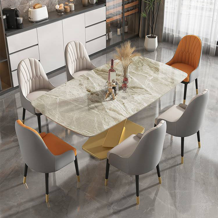 Glam Rectangle Dining Table Sintered Stone Table with Metal Leg for Home Grey Without Chairs Clearhalo 'Dining Tables & Seating' 'Dining Tables' 'dining_table' 'furn' 'furn_dining_table' 'Furniture' 'Kitchen & Dining Furniture' 6751747