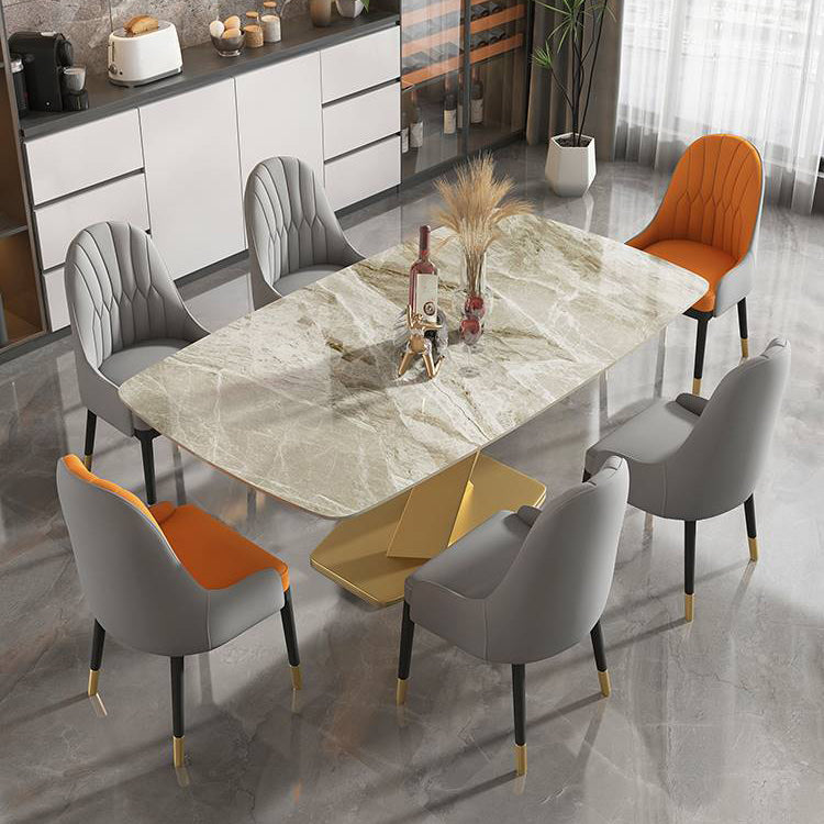 Glam Rectangle Dining Table Sintered Stone Table with Metal Leg for Home Grey 55.1"L x 31.5"W x 29.5"H Without Chairs Clearhalo 'Dining Tables & Seating' 'Dining Tables' 'dining_table' 'furn' 'furn_dining_table' 'Furniture' 'Kitchen & Dining Furniture' 6751748