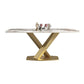 Glam Rectangle Dining Table Sintered Stone Table with Metal Leg for Home Pandora & Gold 55.1"L x 31.5"W x 29.5"H Without Chairs Clearhalo 'Dining Tables & Seating' 'Dining Tables' 'dining_table' 'furn' 'furn_dining_table' 'Furniture' 'Kitchen & Dining Furniture' 6751749
