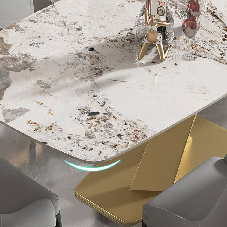 Glam Rectangle Dining Table Sintered Stone Table with Metal Leg for Home Clearhalo 'Dining Tables & Seating' 'Dining Tables' 'dining_table' 'furn' 'furn_dining_table' 'Furniture' 'Kitchen & Dining Furniture' 6751750