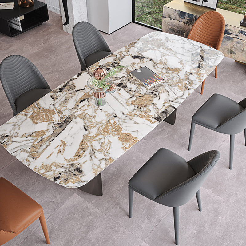 Industrial Style Rectangle Dining Table Sintered Stone Table with Metal Legs for Home Gold Without Chairs Clearhalo 'Dining Tables & Seating' 'Dining Tables' 'dining_table' 'furn' 'furn_dining_table' 'Furniture' 'Kitchen & Dining Furniture' 6751758