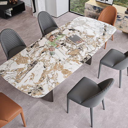 Industrial Style Rectangle Dining Table Sintered Stone Table with Metal Legs for Home Gold Without Chairs Clearhalo 'Dining Tables & Seating' 'Dining Tables' 'dining_table' 'furn' 'furn_dining_table' 'Furniture' 'Kitchen & Dining Furniture' 6751758