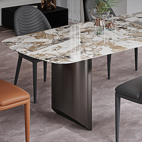 Industrial Style Rectangle Dining Table Sintered Stone Table with Metal Legs for Home Clearhalo 'Dining Tables & Seating' 'Dining Tables' 'dining_table' 'furn' 'furn_dining_table' 'Furniture' 'Kitchen & Dining Furniture' 6751762